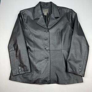 John Paul Richard Womens Jacket Black Leather Buttons Pockets Lined Size 16